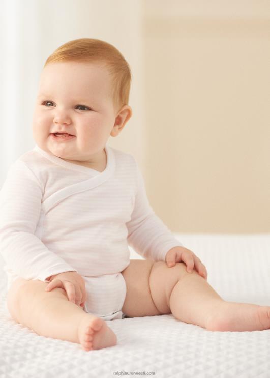 Ralph Lauren beebi triibuline orgaanilisest puuvillast v-kaelusega body PR0V8165 õrn roosa/valge