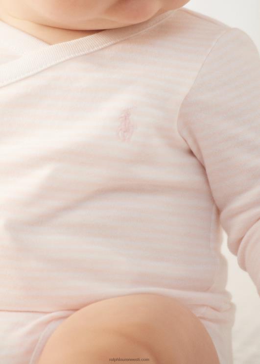 Ralph Lauren beebi triibuline orgaanilisest puuvillast v-kaelusega body PR0V8165 õrn roosa/valge