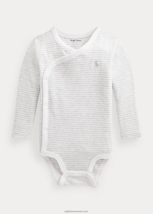 Ralph Lauren beebi triibuline puuvillane v-kaelusega body PR0V8163 kvartskanarbik/valge