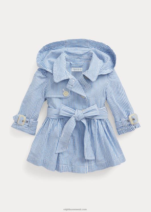 Ralph Lauren beebi seersucker kapuutsiga trentšmantel PR0V8328 sinine/valge