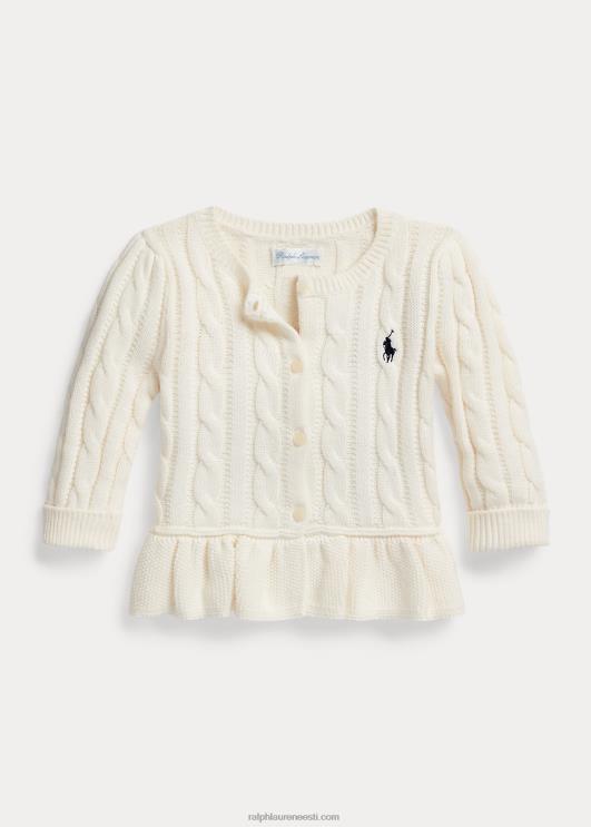 Ralph Lauren beebi kaabliga puuvillane peplum kardigan PR0V10036 klubimaja kreem