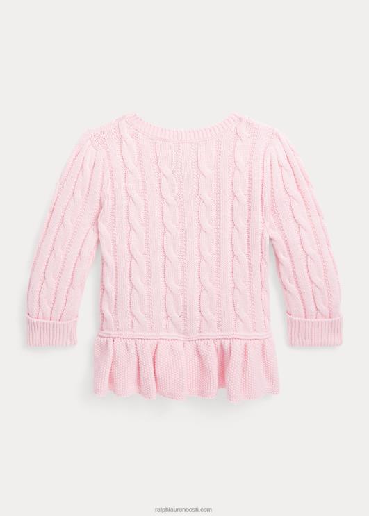 Ralph Lauren beebi kaabliga puuvillane peplum kardigan PR0V7992 roosa varjund