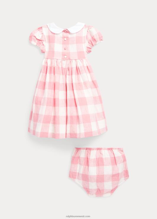 Ralph Lauren beebi hõlmiklinane smocked linane kleit & bloomer PR0V7865 roosa hõlmik