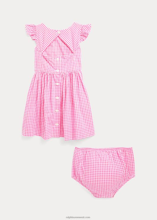 Ralph Lauren beebi hõlmikpuuvillasest popliinist kleit ja õitseja PR0V8244 roosa/valge