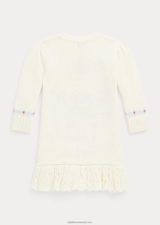 Ralph Lauren beebi intarsia-kootud kodune puuvillane kampsun kleit PR0V8237 klubimaja kreem