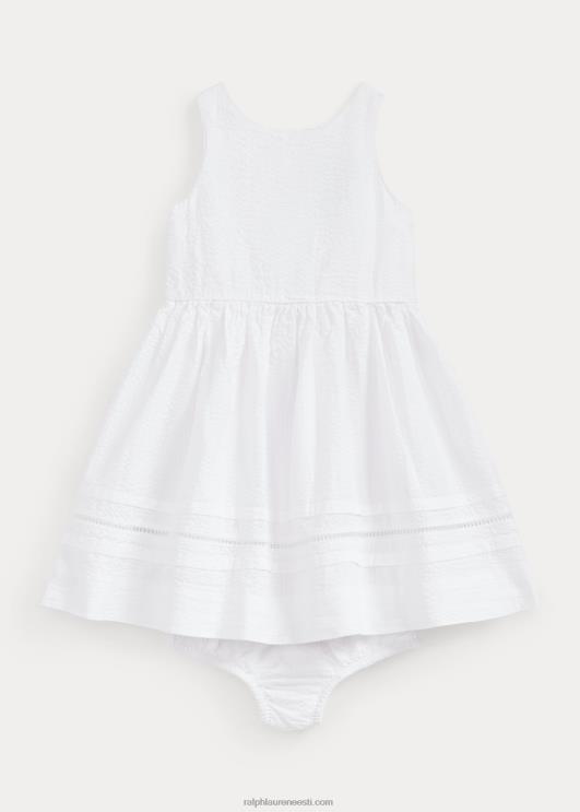Ralph Lauren beebi puuvillane seersucker kleit & bloomer PR0V8241 valge