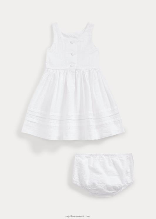 Ralph Lauren beebi puuvillane seersucker kleit & bloomer PR0V8241 valge