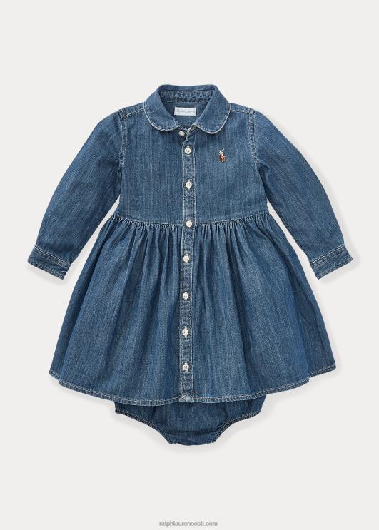 Ralph Lauren beebi shirred denim särkkleit & bloomer PR0V7852 indigosinine