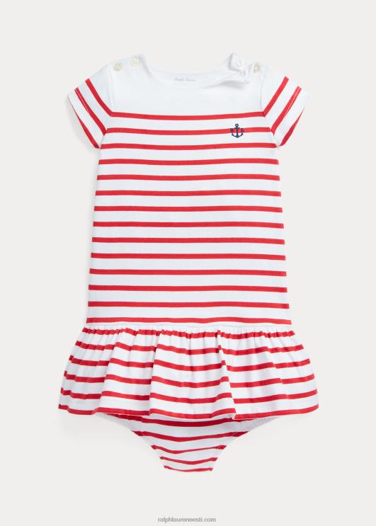 Ralph Lauren beebi triibuline jersey t-kleit & bloomer PR0V7855 päikesetõus punane