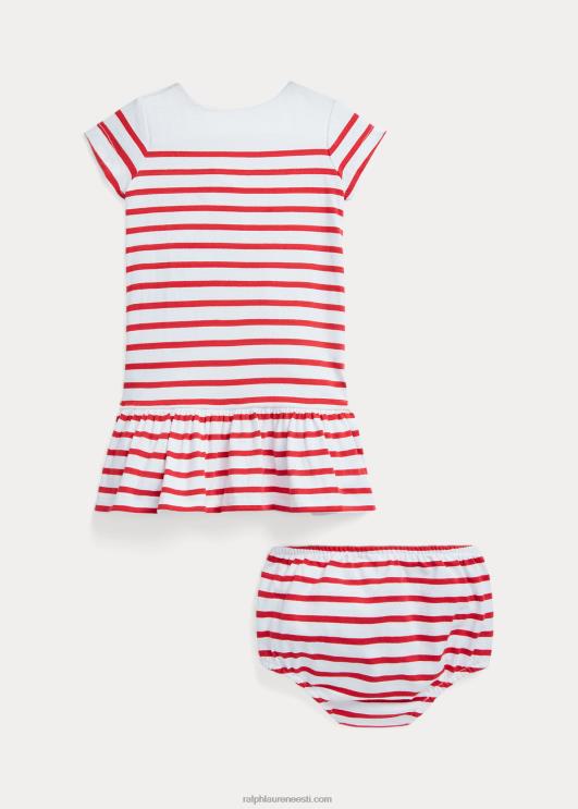 Ralph Lauren beebi triibuline jersey t-kleit & bloomer PR0V7855 päikesetõus punane