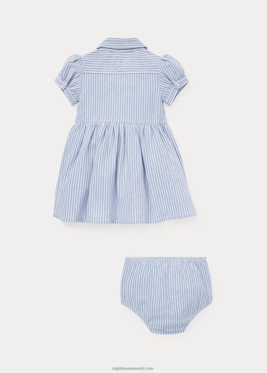 Ralph Lauren beebi triibuline kootud oxfordi kleit & bloomer PR0V7849 sadamasaar sinine/valge