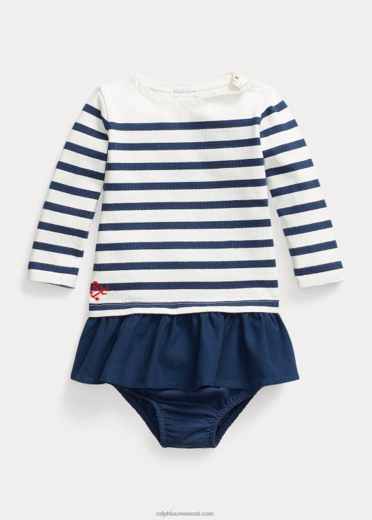 Ralph Lauren beebi triibuline puuvillane jersey kleit & bloomer PR0V8235 tekipesu valge multi