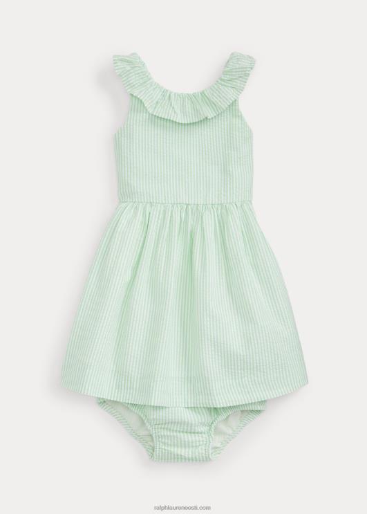 Ralph Lauren beebi volangidega seersucker kleit & bloomer PR0V8245 roheline/valge