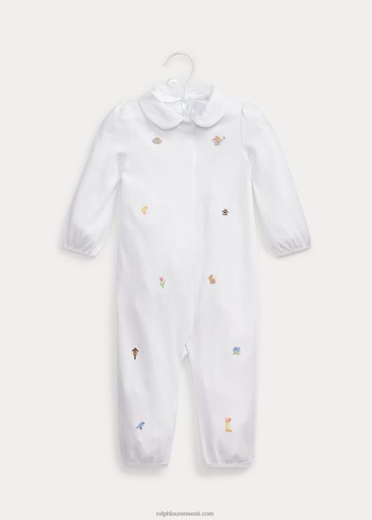 Ralph Lauren beebi aed-tikandiga puuvillane kombinesoon PR0V7745 valge