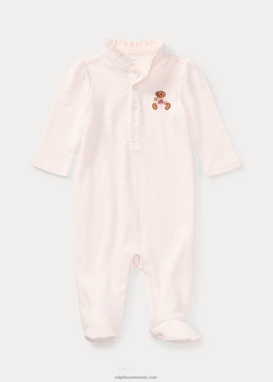 Ralph Lauren beebi tikitud polo karu jalaga kombinesoon PR0V7724 õrn roosa