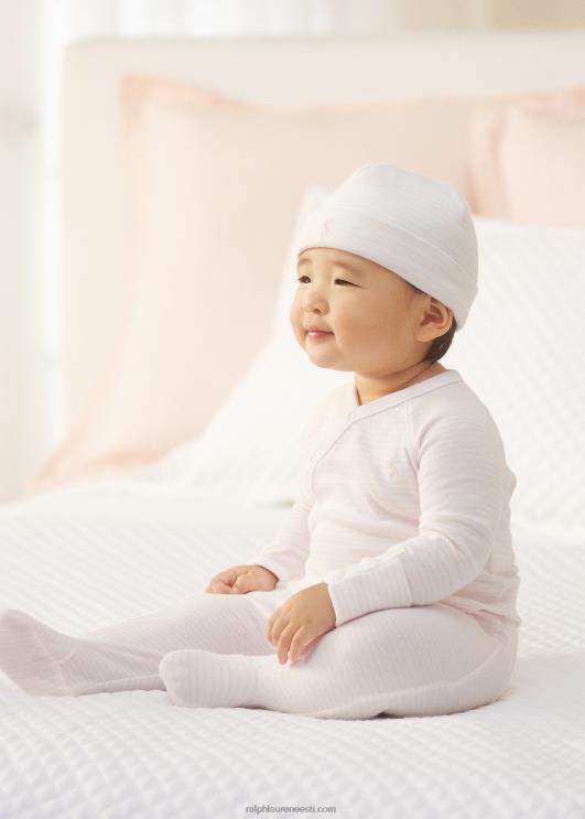 Ralph Lauren beebi triibuline orgaanilisest puuvillast jalaga kombinesoon PR0V7727 õrn roosa/valge