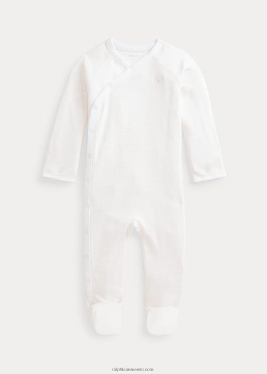 Ralph Lauren beebi triibuline orgaanilisest puuvillast jalaga kombinesoon PR0V7727 õrn roosa/valge