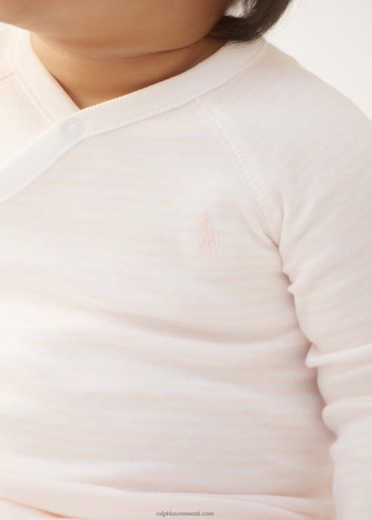 Ralph Lauren beebi triibuline orgaanilisest puuvillast jalaga kombinesoon PR0V7727 õrn roosa/valge