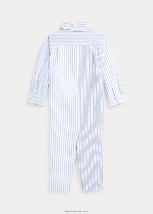 Ralph Lauren beebi triibuline puuvillane oxfordi lõbus kombinesoon PR0V8170 sinine lõbus särk