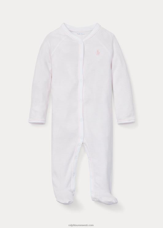 Ralph Lauren beebi triibuline puuvillase jalaga kombinesoon PR0V7728 õrn roosa/valge
