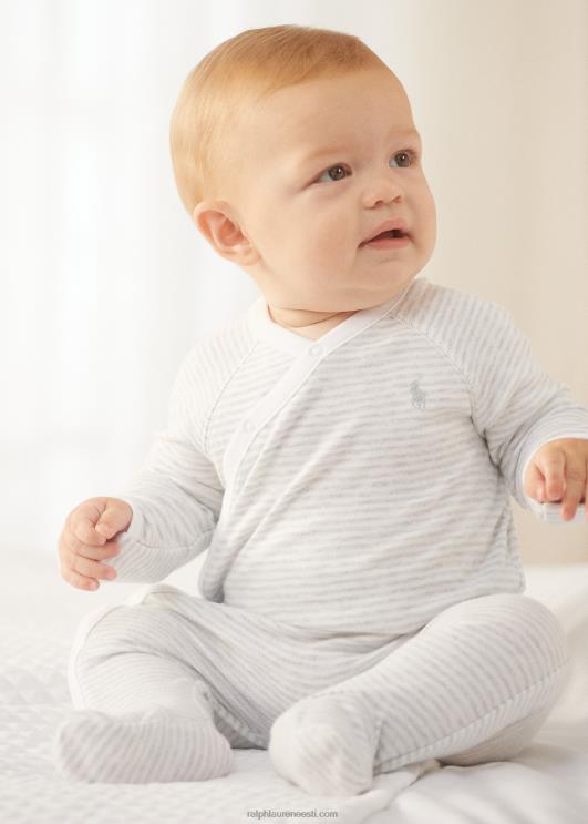 Ralph Lauren beebi triibuline puuvillase jalaga kombinesoon PR0V7733 kvartskanarbik/valge