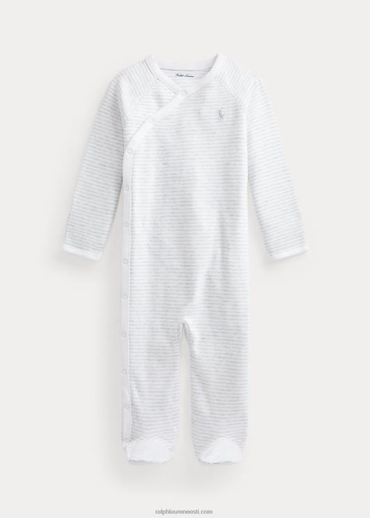 Ralph Lauren beebi triibuline puuvillase jalaga kombinesoon PR0V7733 kvartskanarbik/valge