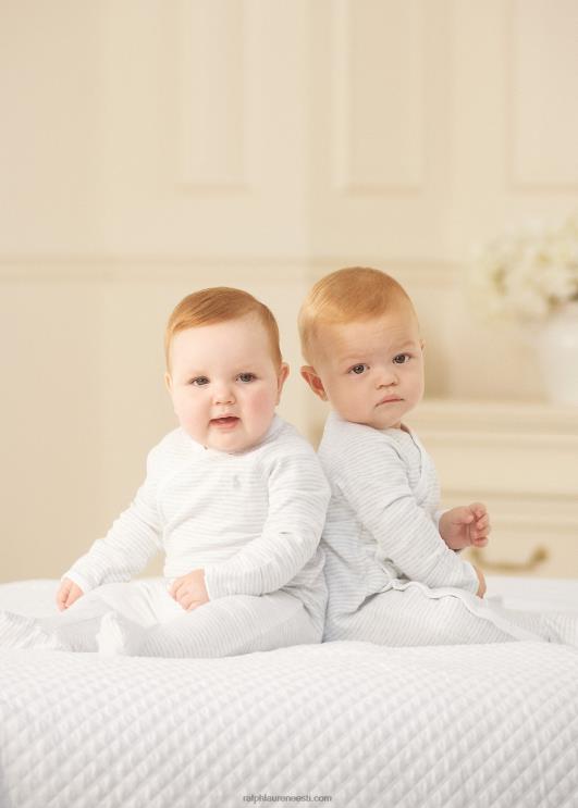 Ralph Lauren beebi triibuline puuvillase jalaga kombinesoon PR0V7733 kvartskanarbik/valge