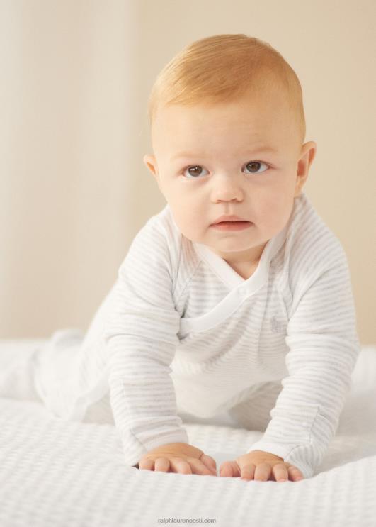 Ralph Lauren beebi triibuline puuvillase jalaga kombinesoon PR0V7733 kvartskanarbik/valge