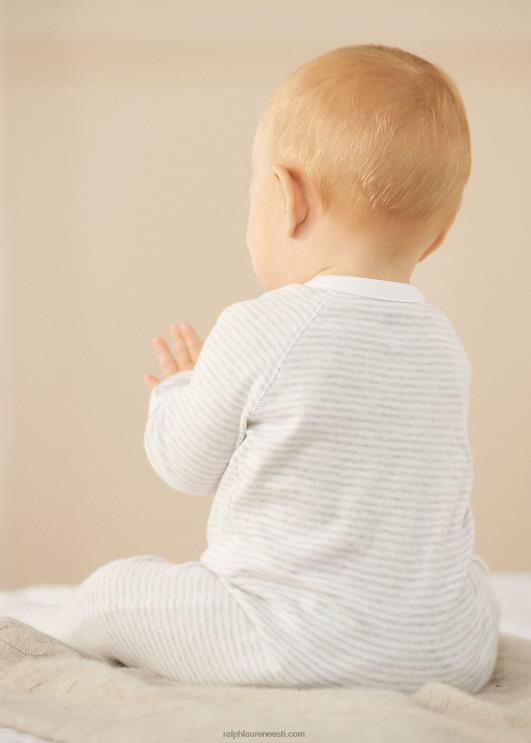 Ralph Lauren beebi triibuline puuvillase jalaga kombinesoon PR0V7733 kvartskanarbik/valge