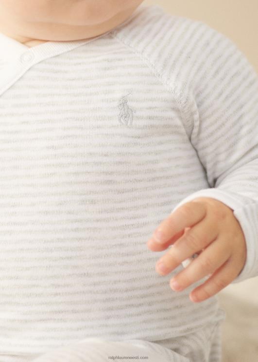 Ralph Lauren beebi triibuline puuvillase jalaga kombinesoon PR0V7733 kvartskanarbik/valge