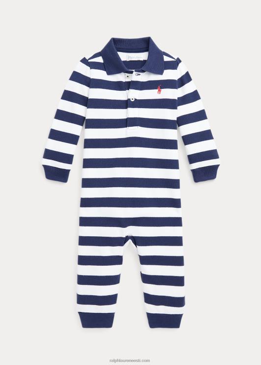 Ralph Lauren beebi triibuline puuvillase võrguga polo kombinesoon PR0V8168 rustikaalne merevägi/valge