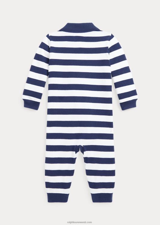 Ralph Lauren beebi triibuline puuvillase võrguga polo kombinesoon PR0V8168 rustikaalne merevägi/valge