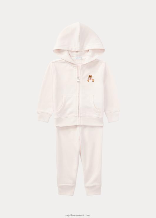 Ralph Lauren beebi Prantsuse frotee kapuuts ja püksid PR0V7788 õrn roosa