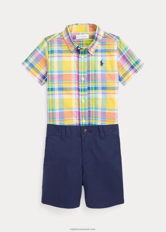 Ralph Lauren beebi Ruuduline popliinsärk ja chino lühike komplekt PR0V8183 kollane/roheline multi