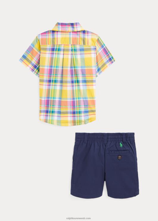 Ralph Lauren beebi Ruuduline popliinsärk ja chino lühike komplekt PR0V8183 kollane/roheline multi