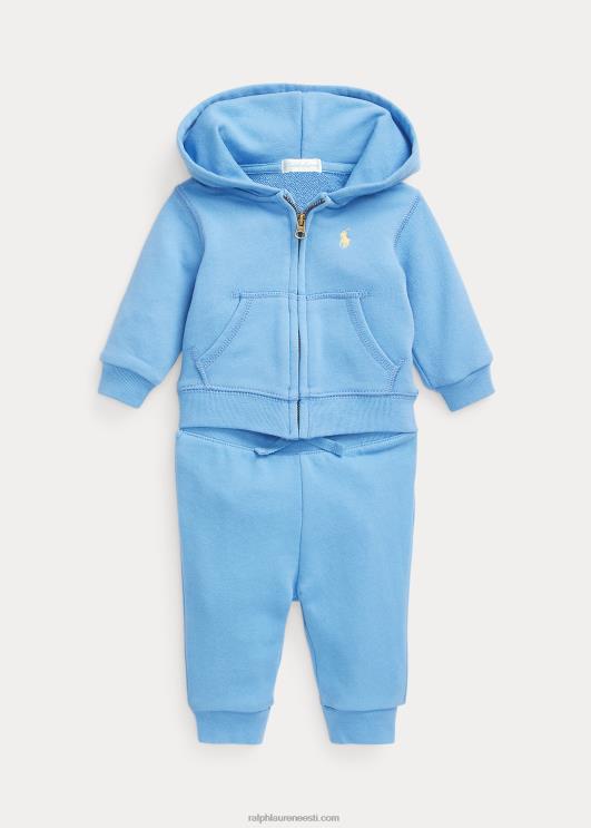 Ralph Lauren beebi Terry täistõmblukuga kapuuts ja pükste komplekt PR0V8195 sadamasaar sinine