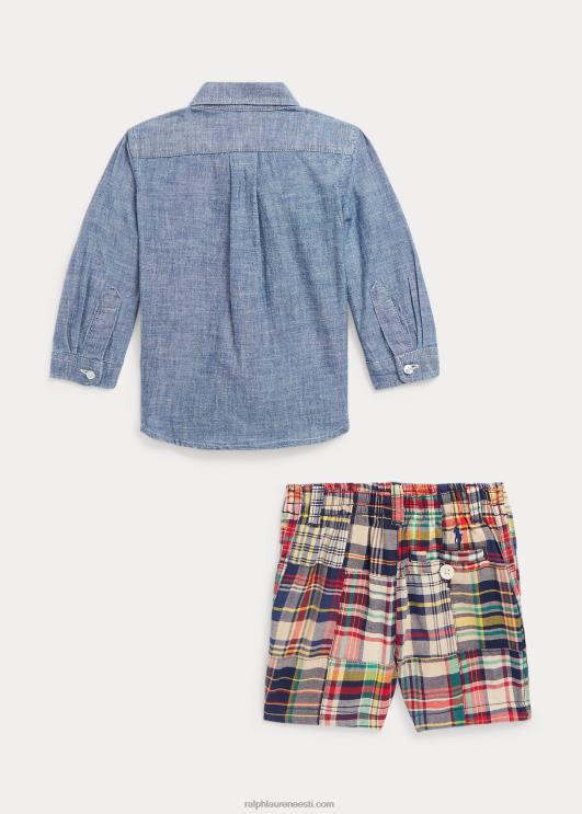 Ralph Lauren beebi chambray särk ja madrase lühike komplekt PR0V8189 madras chambray