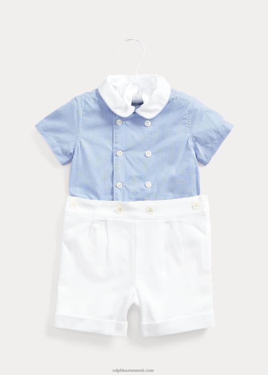 Ralph Lauren beebi hõlmikpopliini särk ja Dobby lühike komplekt PR0V7804 sinine/valge