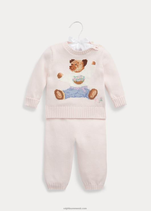Ralph Lauren beebi istuv karu puuvillane kampsun ja pükste komplekt PR0V7801 õrn roosa