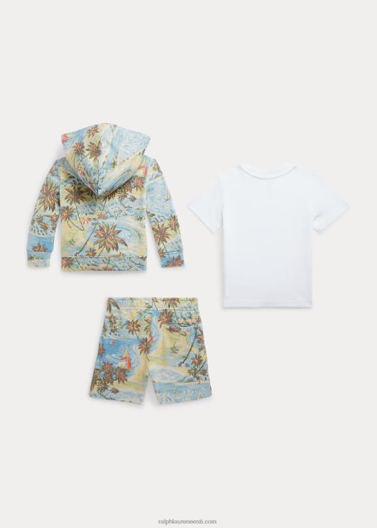 Ralph Lauren beebi jersey tee spa frotee kapuuts ja lühike komplekt PR0V7762 valge multi