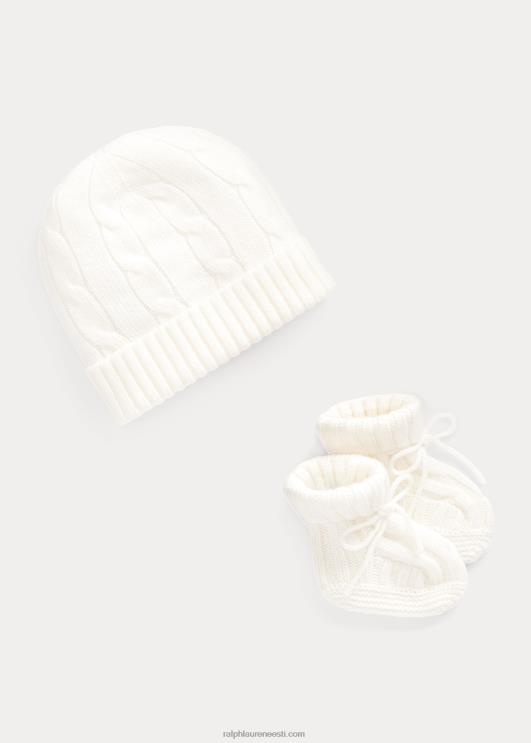 Ralph Lauren beebi kašmiirist nokamütsi ja saapade komplekt PR0V8035 soe valge