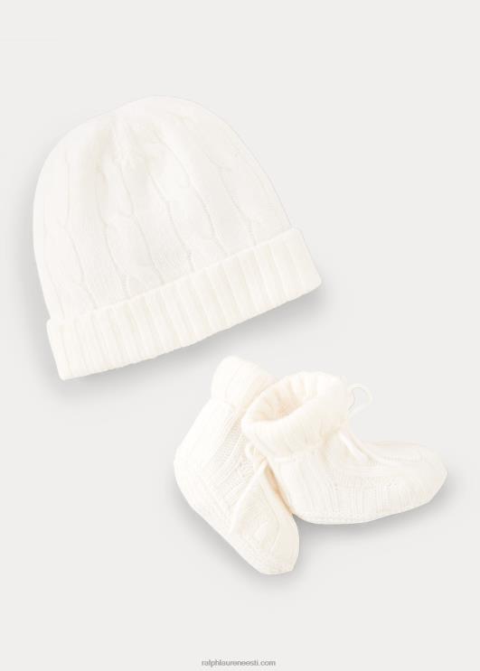 Ralph Lauren beebi kašmiirist nokamütsi ja saapade komplekt PR0V8035 soe valge