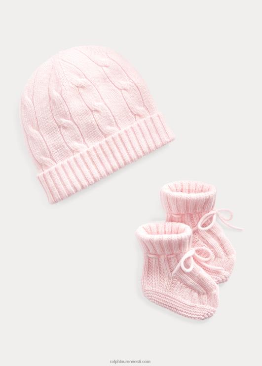 Ralph Lauren beebi kašmiirist nokamütsi ja saapade komplekt PR0V8036 hommikune roosa