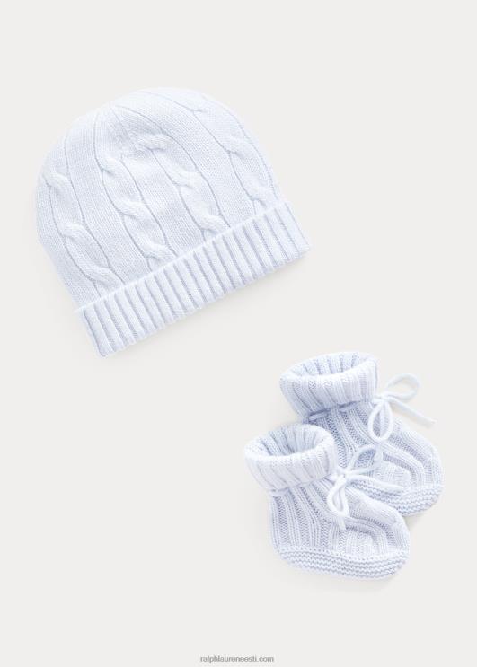 Ralph Lauren beebi kašmiirist nokamütsi ja saapade komplekt PR0V8037 pärl sinine