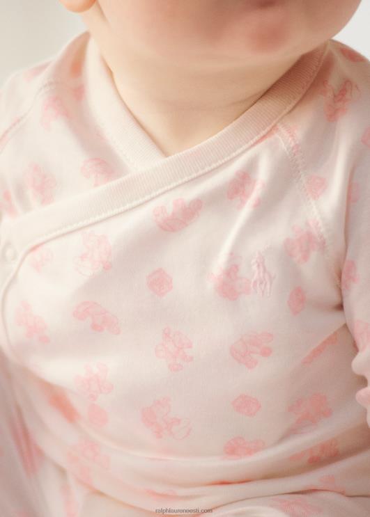 Ralph Lauren beebi karu mustriga orgaanilisest puuvillast top & pükste komplekt PR0V7794 roosa multi