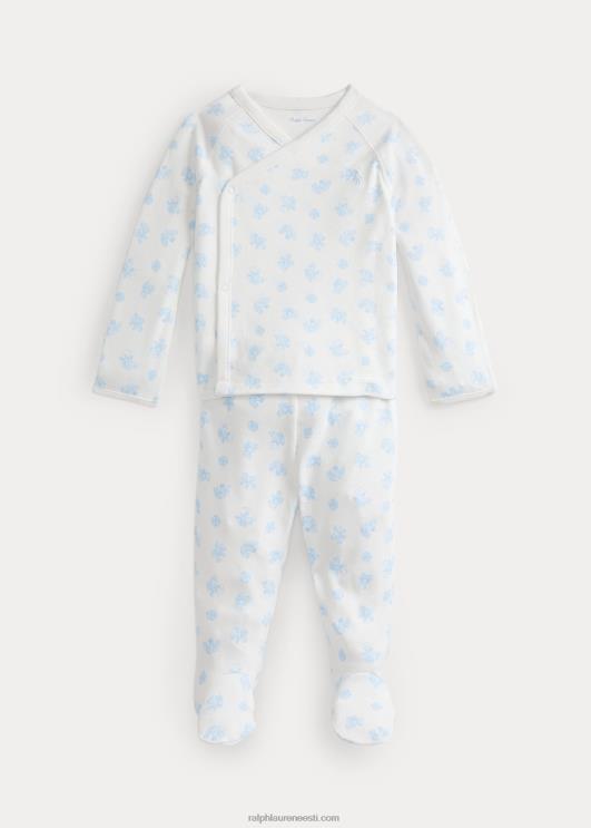 Ralph Lauren beebi karu mustriga puuvillane topp ja pükste komplekt PR0V7796 sinine multi