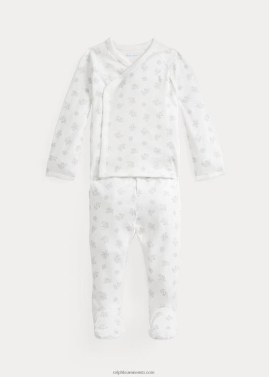Ralph Lauren beebi karu mustriga puuvillane topp ja pükste komplekt PR0V7797 hall multi
