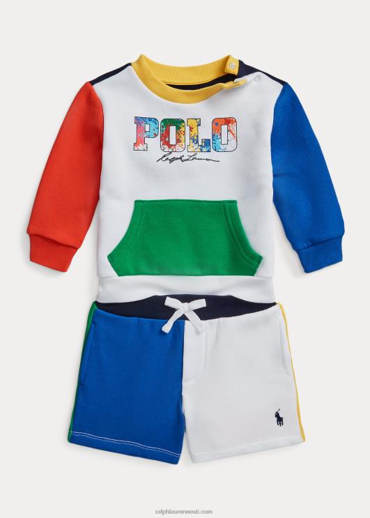 Ralph Lauren beebi logoga fliisist dressipluus ja lühike komplekt PR0V7763 valge multi