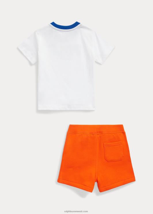 Ralph Lauren beebi logoga trikoo ja fliisist lühike komplekt PR0V7758 valge