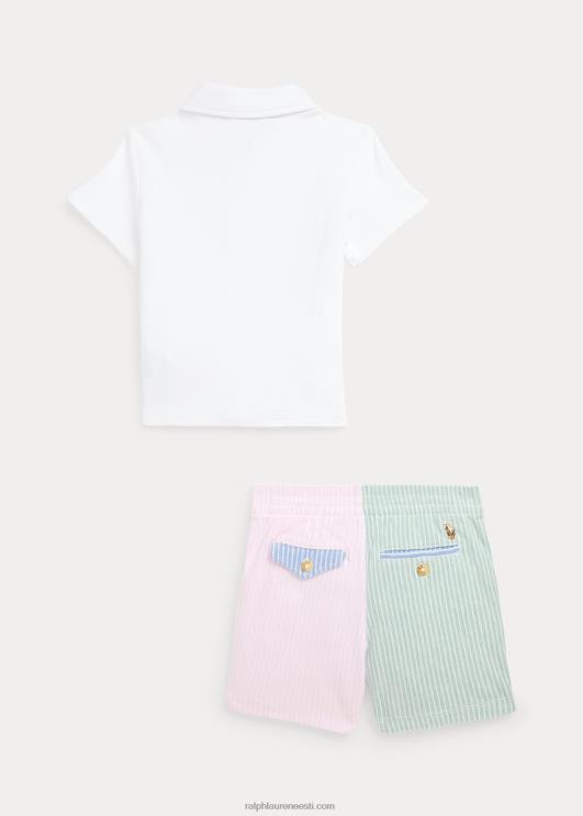 Ralph Lauren beebi pehme puuvillane polosärk ja võrkkangast lühike komplekt PR0V8187 valge